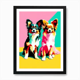 'Papillon Pups', This Contemporary art brings POP Art and Flat Vector Art Together, Colorful Art, Animal Art, Home Decor, Kids Room Decor, Puppy Bank - 80th Art Print