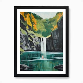 Wild Swimming At Sgwd Yr Eira Waterfall Wales Art Print