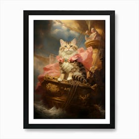 Cat On A Ship Rococo Style 2 Art Print