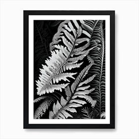 Japanese Painted 1 Fern Linocut Art Print