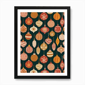 Ornate Scandinavian Christmas Tree Ornaments Red Orange Black Art Print