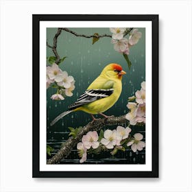 Ohara Koson Inspired Bird Painting American Goldfinch 2 Art Print