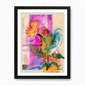 Calendula 3 Neon Flower Collage Art Print