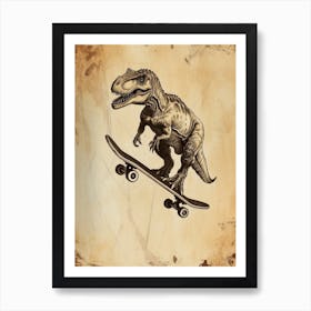 Vintage Tyrannosaurus Dinosaur On A Skateboard 2 Art Print