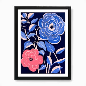 Blue Flower Illustration Camellia 2 Art Print