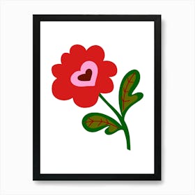 Red Flower With Heart Art Print