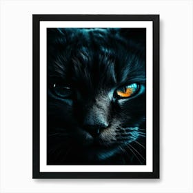 Black Cat With Orange Eyes Art Print