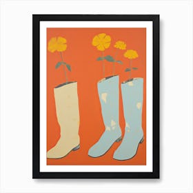 A Painting Of Cowboy Boots With Yellow Flowers, Pop Art Style 7 Art Print