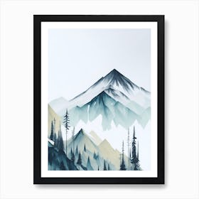Mountain And Forest In Minimalist Watercolor Vertical Composition 10 Art Print