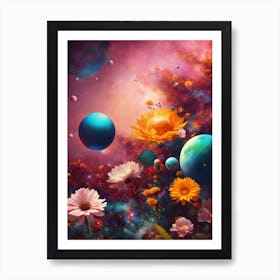 Flowers And Planets Art Print