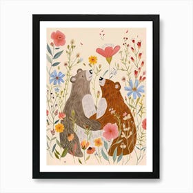 Folksy Floral Animal Drawing Bear 8 Art Print