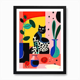 Black Cat And A Vase Of Flowers Fauvist Style Art Print