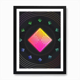 Neon Geometric Glyph in Pink and Yellow Circle Array on Black n.0392 Art Print