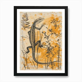 Yellow Oustalets Lizard Block Print 1 Art Print