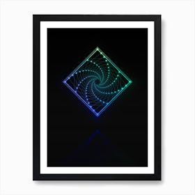 Neon Blue and Green Abstract Geometric Glyph on Black n.0279 Art Print
