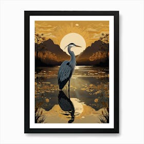 Heron At Sunset Art Print