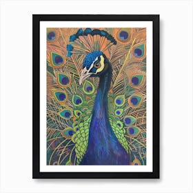 Colourful Folk Inspired Peacock Portrait 2 Art Print