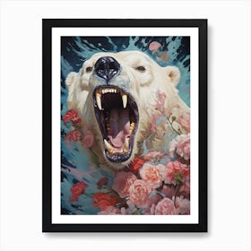 Polar Bear With Roses Art Print