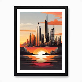 Cityscape At Sunset 1 Art Print