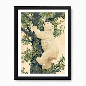 Polar Bear Cub Climbing A Tree Storybook Illustration 4 Art Print