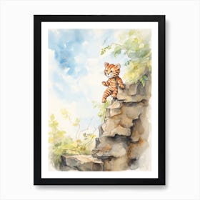 Tiger Illustration Rock Climbing Watercolour 2 Art Print