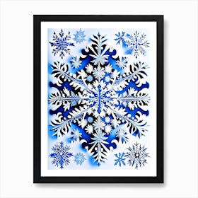 Intricate, Snowflakes, Blue & White Illustration 1 Art Print