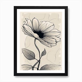 Line Art Sunflower Flowers Illustration Neutral 16 Art Print