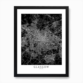 Glasgow Black And White Map Art Print