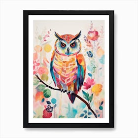 Bird Painting Collage Eastern Screech Owl 3 Art Print