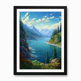 Lake Chelan Washington Pointillism 6 Art Print