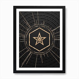 Geometric Glyph Symbol in Gold with Radial Array Lines on Dark Gray n.0179 Art Print