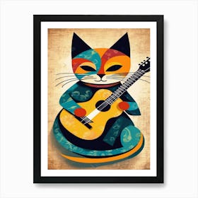 Cat Playing Guitar 1 Art Print