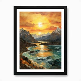 Sunset In The Mountains.Vincent Willem Van Gogh, frescoes. Art Print