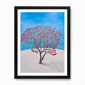 Tree Of Roses On Snow Covered Hill Art Print
