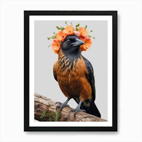 Crow With Flowers 1 Art Print