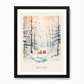 Winter Watercolour Beaver 1 Poster Art Print