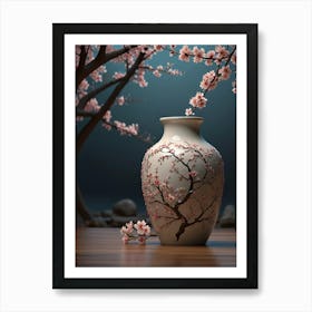 Japanese vase and sakura Art Print