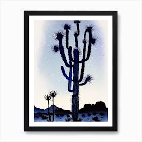 Joshua Trees At Night Minimilist Watercolour  Art Print