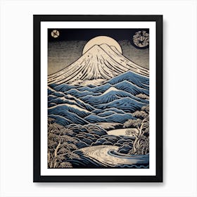 Mount Fuji Japan Linocut Illustration Style 1 Art Print