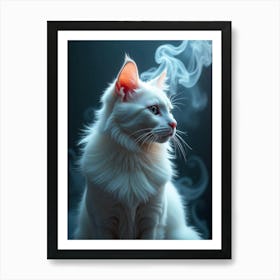 White Cat With Smoke Art Print