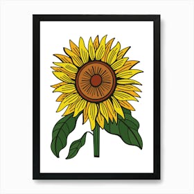 Yellow Sunflower Contemporary Botanical Illustration Art Print