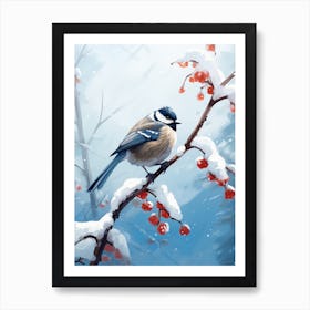 Lone Bird Perching On Snowy Branches 2 Art Print