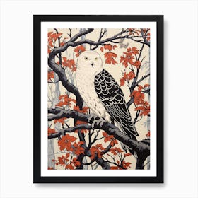 Art Nouveau Birds Poster Snowy Owl 2 Art Print