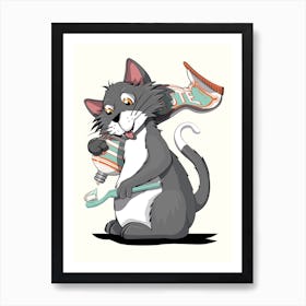 Cat Cleaning Teeth Art Print