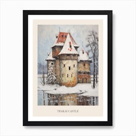 Vintage Winter Painting Poster Trakai Castle Lithuania Art Print