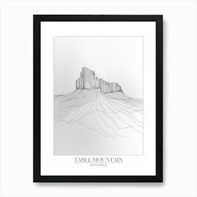 Table Mountain South Africa Line Drawing 2 Poster Art Print
