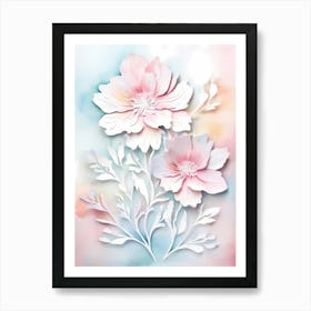 Paper Flowers On Watercolor Background Art Print