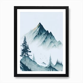 Mountain And Forest In Minimalist Watercolor Vertical Composition 14 Art Print