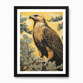 Vintage Bird Linocut Golden Eagle 1 Art Print