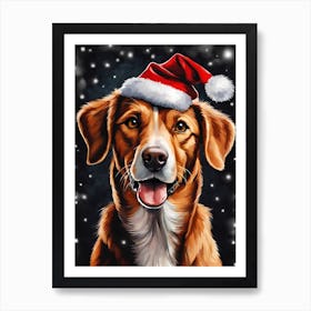 Cute Dog Wearing A Santa Hat Painting (12) Art Print